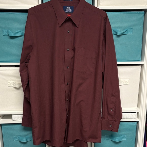 Men's Burgundy Button Down Dress Shirt, 17-1/2, Cotton Blend-Excellent condition - Picture 5 of 6